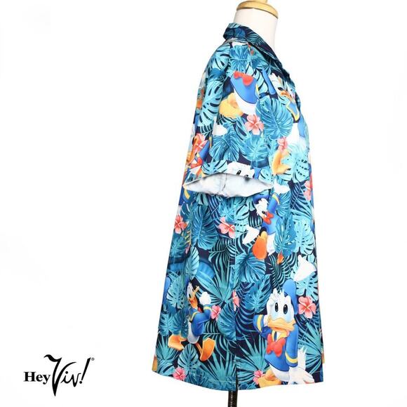 Donald Duck Hawaiian Shirt Mens Button Up Colorful Tropical Size Large - Hey Viv - Picture 2 of 6